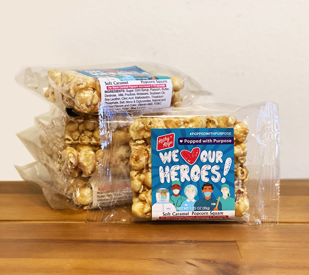 We Love Our Heroes Caramel Popcorn Squares - 32 Count Case – Kathy Kaye  Foods